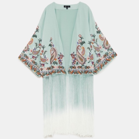 [ZARA] EMBROIDERED KIMONO with OMBRÉ FRINGING - Picture 8 of 8